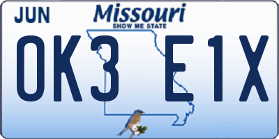 MO license plate OK3E1X