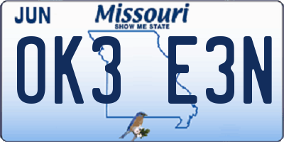 MO license plate OK3E3N