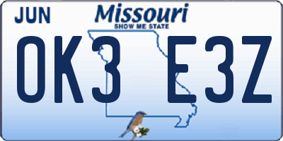 MO license plate OK3E3Z