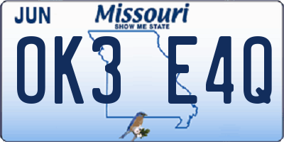 MO license plate OK3E4Q