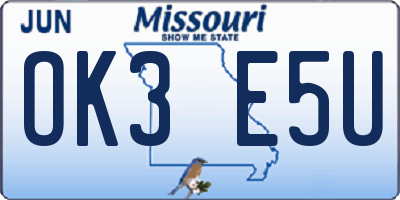 MO license plate OK3E5U
