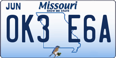 MO license plate OK3E6A