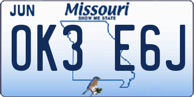 MO license plate OK3E6J