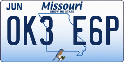 MO license plate OK3E6P