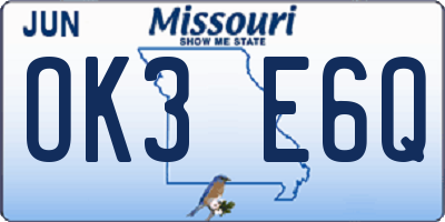 MO license plate OK3E6Q