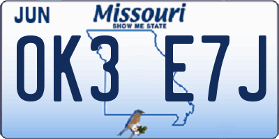MO license plate OK3E7J