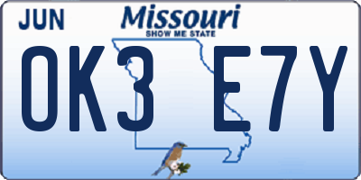 MO license plate OK3E7Y