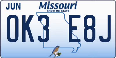 MO license plate OK3E8J