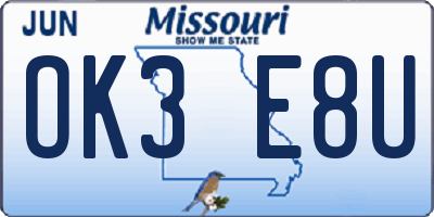 MO license plate OK3E8U