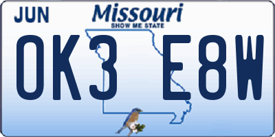 MO license plate OK3E8W
