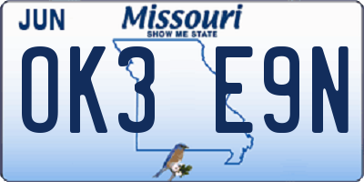 MO license plate OK3E9N