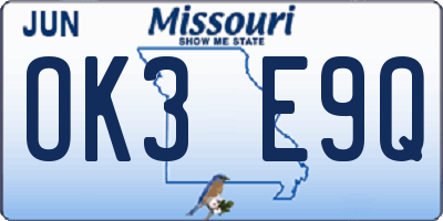 MO license plate OK3E9Q