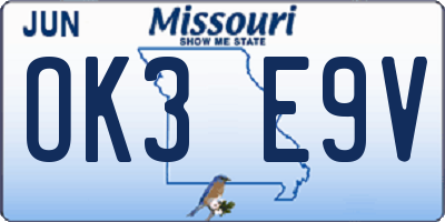 MO license plate OK3E9V