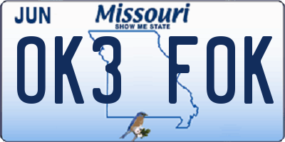 MO license plate OK3F0K