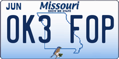 MO license plate OK3F0P