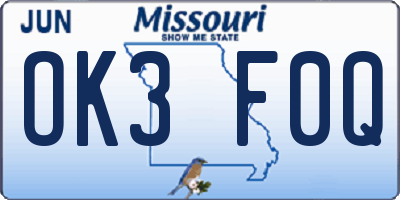 MO license plate OK3F0Q