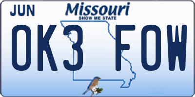 MO license plate OK3F0W