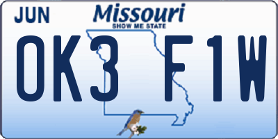 MO license plate OK3F1W
