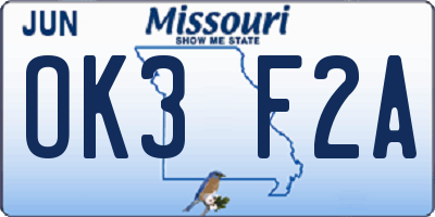 MO license plate OK3F2A