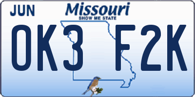 MO license plate OK3F2K