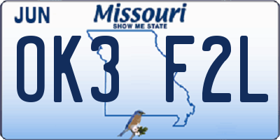 MO license plate OK3F2L