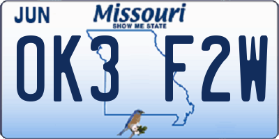 MO license plate OK3F2W