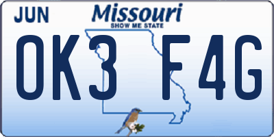 MO license plate OK3F4G
