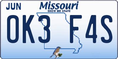 MO license plate OK3F4S