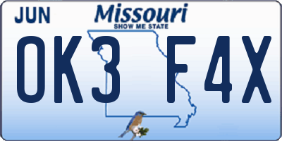 MO license plate OK3F4X