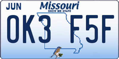 MO license plate OK3F5F