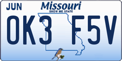 MO license plate OK3F5V