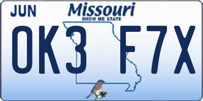 MO license plate OK3F7X