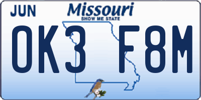 MO license plate OK3F8M