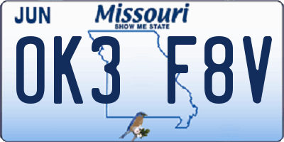 MO license plate OK3F8V