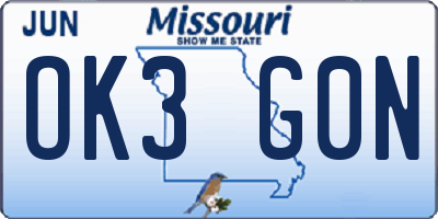 MO license plate OK3G0N