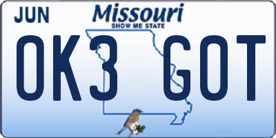 MO license plate OK3G0T