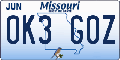 MO license plate OK3G0Z
