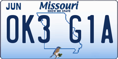 MO license plate OK3G1A