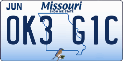 MO license plate OK3G1C