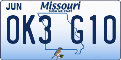 MO license plate OK3G1O