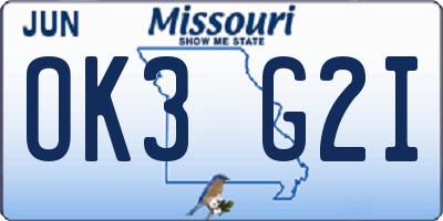 MO license plate OK3G2I