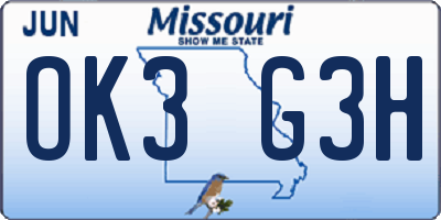 MO license plate OK3G3H