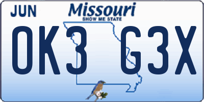 MO license plate OK3G3X