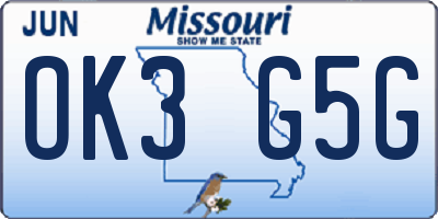 MO license plate OK3G5G