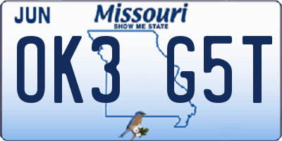 MO license plate OK3G5T