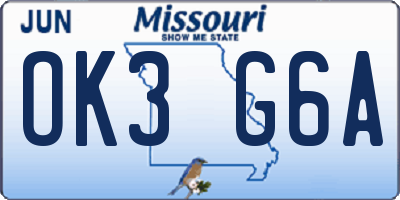 MO license plate OK3G6A