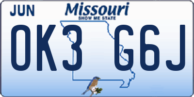 MO license plate OK3G6J