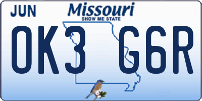 MO license plate OK3G6R