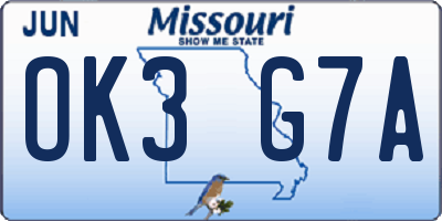 MO license plate OK3G7A