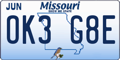 MO license plate OK3G8E